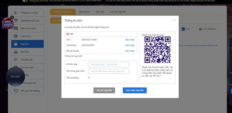 Hướng Dẫn Nạp Tiền QH88 Chi Tiết Cho Members Mới